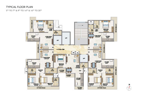 Typical 1bhk and 2bhk residential Apartments  Floor Plan5th TO 7th & 9th TO 14th & 16th TO 20th