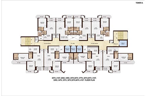 Tower A 20th, 21st, 22nd, 23rd, 25th, 26th, 27th, 28th, 29th, 31st, 33rd, 34th, 35th, 38th, 39th, 40th, 41st Floor Plan