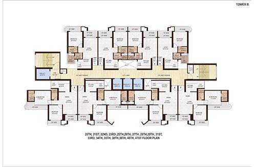 Tower B 20th, 21st, 22nd, 23rd, 25th, 26th, 27th, 28th, 29th, 31st, 33rd, 34th, 35th,3 8th, 39th,40th, 41st Floor Plan