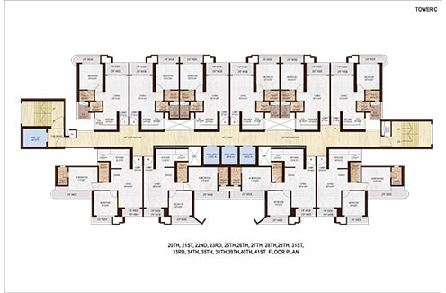 Tower C 20th, 21st, 22nd, 23rd, 25th, 26th, 27th, 28th, 29th, 31st, 33rd, 34th, 35th, 38th, 39th, 40th, 41st Floor Plan